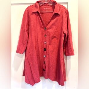 Soft surroundings salmon orange pink button down loose comfy cardigan top large